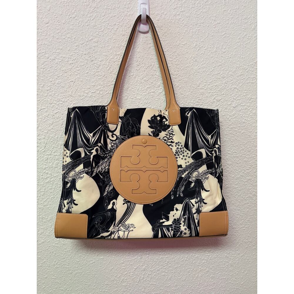 Tory Burch Ella Tote Print Cream Navy beach weekender bag